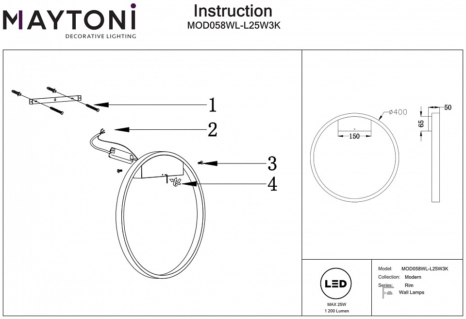 Накладной светильник Maytoni Rim MOD058WL-L25W3K