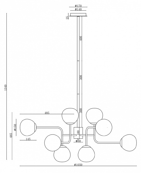 Люстра на штанге Maytoni Erich MOD221-PL-12-N