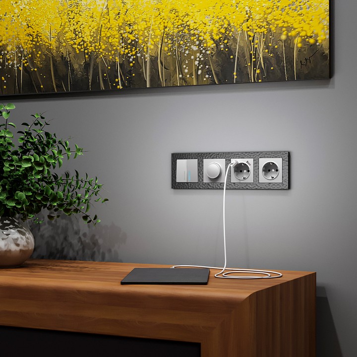 Розетка с заземлением, шторками и 2хUSB, без рамки Werkel серебряный W1171506