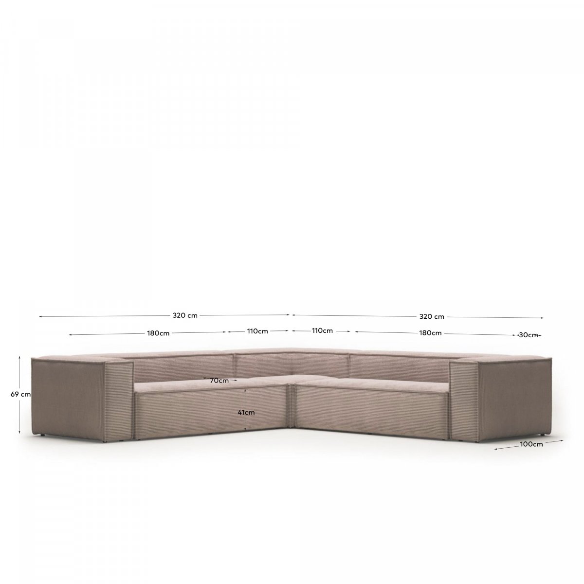 Угловой 6 местный диван Blok 320 x 320 cm розовый вельвет