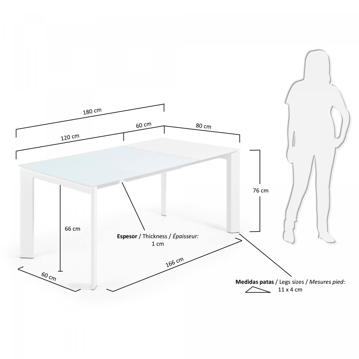 Стол обеденный Atta 120(180)x80 белое стекло