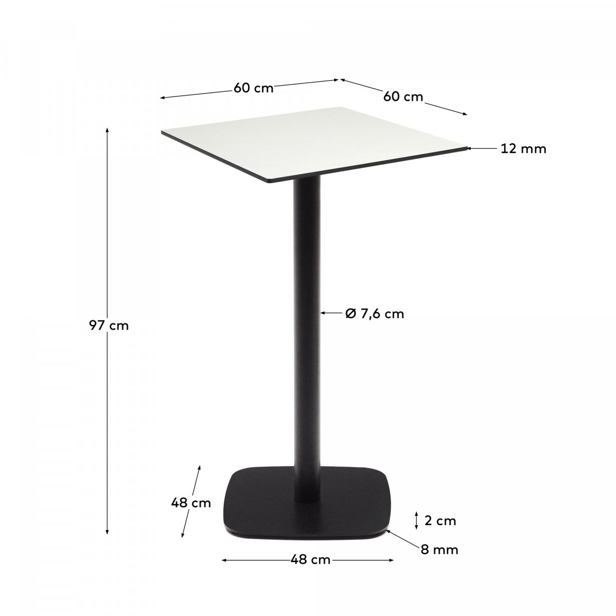Высокий садовый столик Dina белый на черном металлическом основании 60 x 60 x 96 см