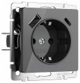 Розетка с заземлением, шторками и 2хUSB, без рамки Werkel Графит акрил W1171744