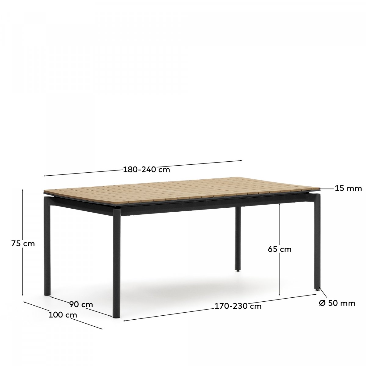 Canyelles Уличный раздвижной стол черный 180 (240) x 100 см
